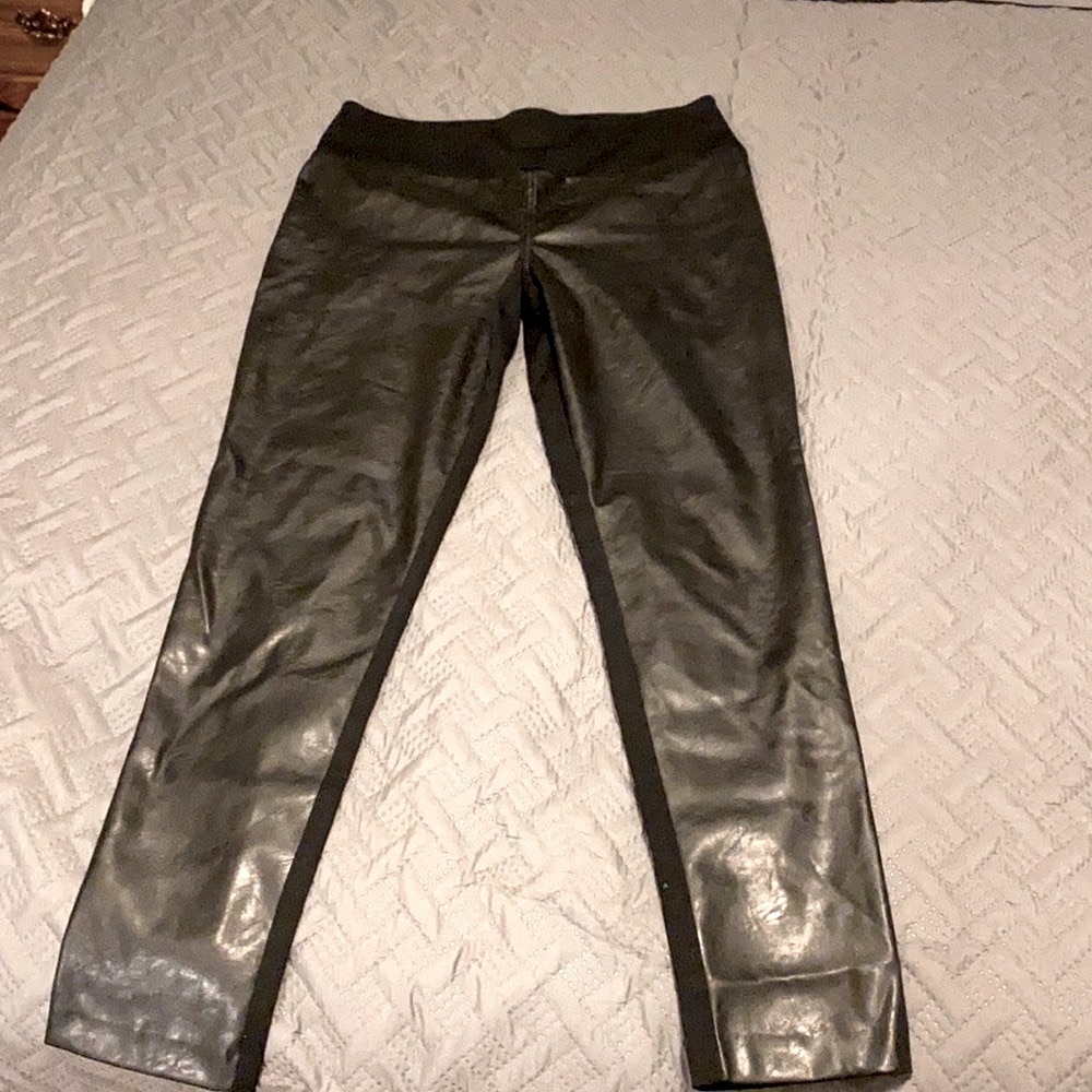 Ponte back faux leather front pull on pants